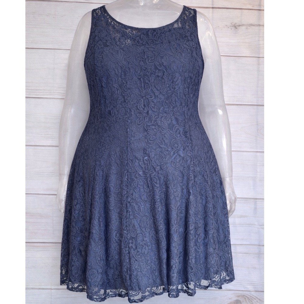Dress Barn Navy Blue Lace Fit & Flare Cocktail Dress Plus Size 24W Sleeveless